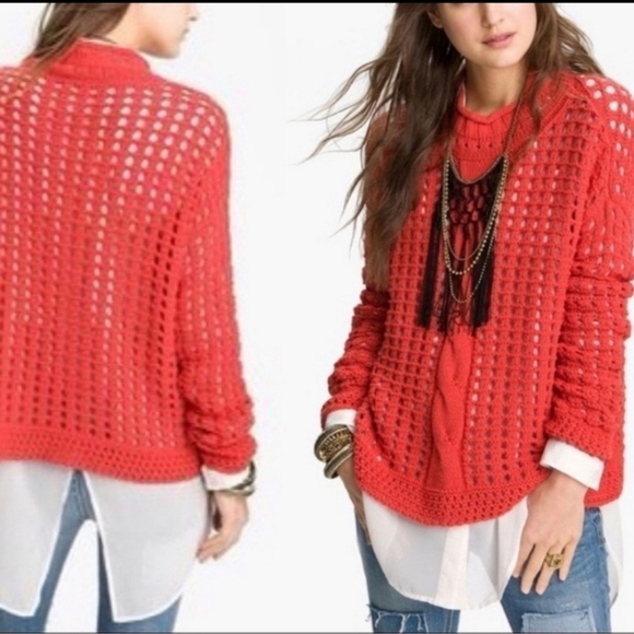 Free People open knit orange mock sweater - Picture 1 of 8